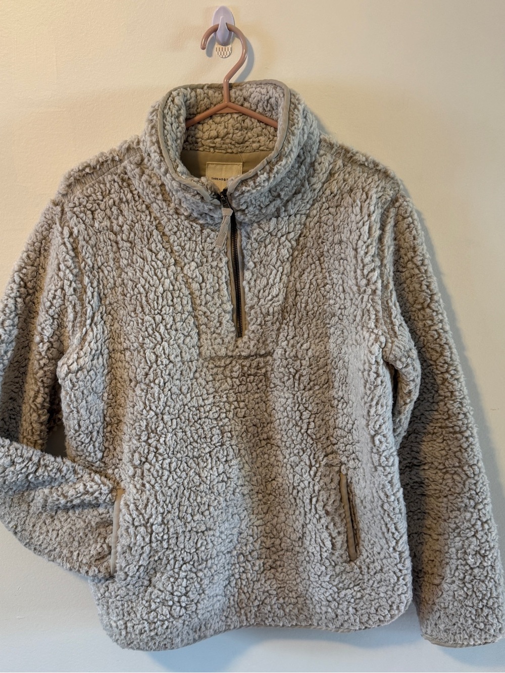 Thread & Supply Brandon Sherpa Fleece Quarter Zip Pullover Taupe/Oatmeal Beige-M